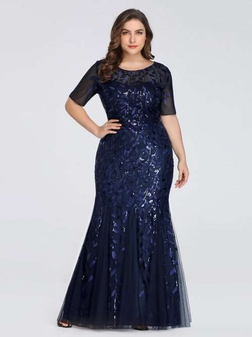 Plus Size Floral Sequin Print Fishtail Tulle Dresses for Party
