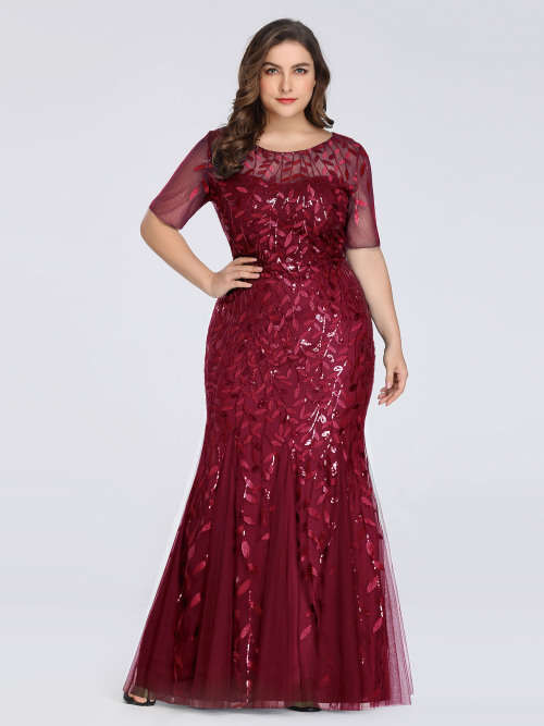 Plus Size Floral Sequin Print Fishtail Tulle Dresses for Party