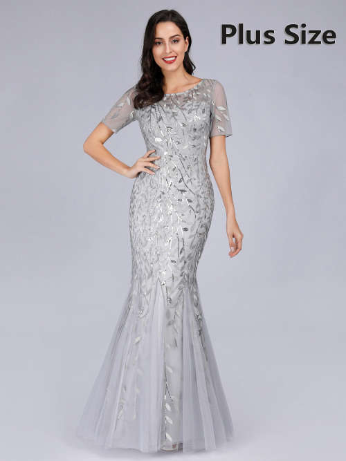 Plus Size Floral Sequin Print Fishtail Tulle Dresses for Party