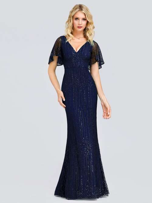 V-Neck Sleeveless Bodycon Shiny Sequin Dresses