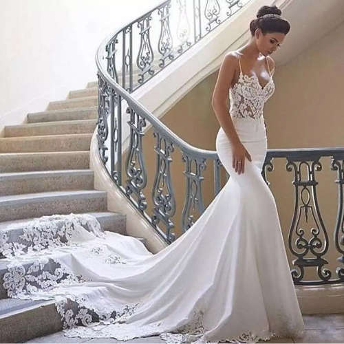 lace meirmaid satin wedding dress