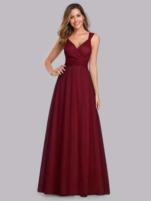 Women`s A-Line V-Neck Sleeveless Floor Length Bridesmaid Dresses