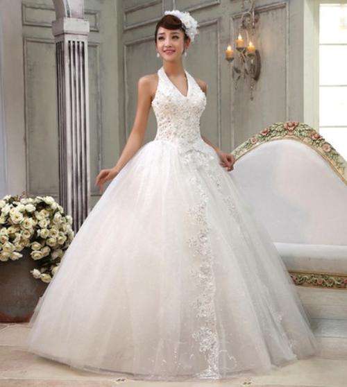 luxury pearls hanging neck  gallus v-neck adjustable corset sexy wedding dress