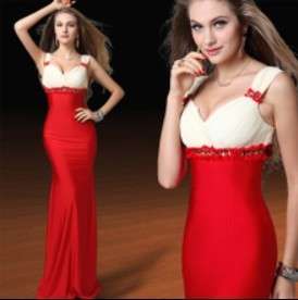 2013 Deep V Collar Mermaid Prom Formal Party Ball Evening Pageant Dresses Wedding Gown