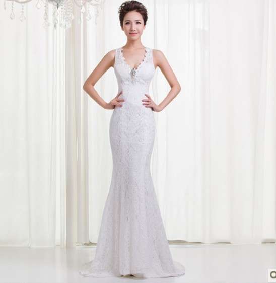 2013 New Lace Mermaid Sexy Backless Wedding Dress Formal Party Ball Evening Dress