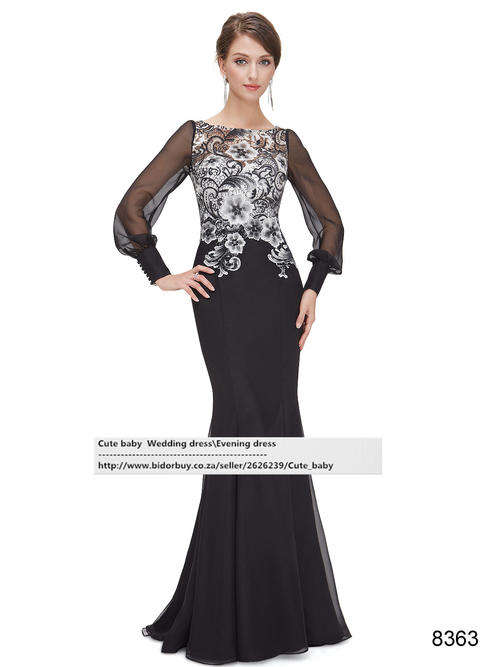 Elegant Lacey Black Mermaid Style Evening Gown