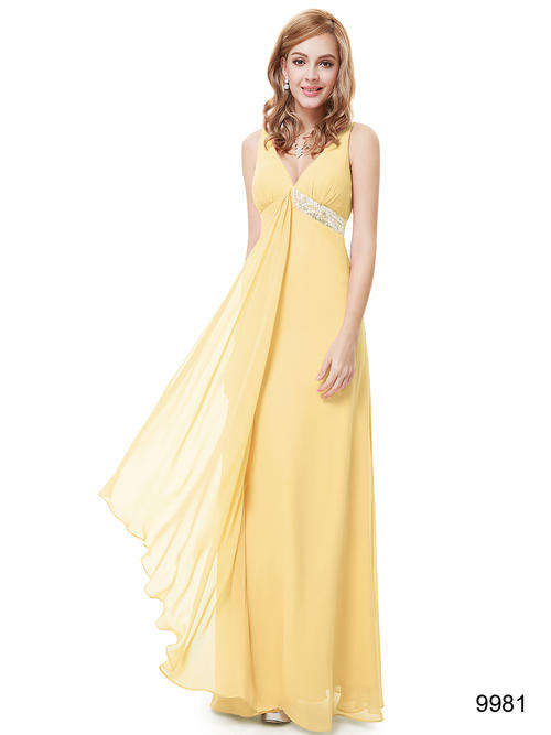 12 Color V-neck Flowy Ribbon Sequined Waist Long Party Dress