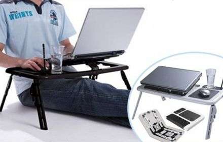 PORTABLE ADJUSTABLE E-TABLE WITH COOLING FANS AND MOUSE PAD