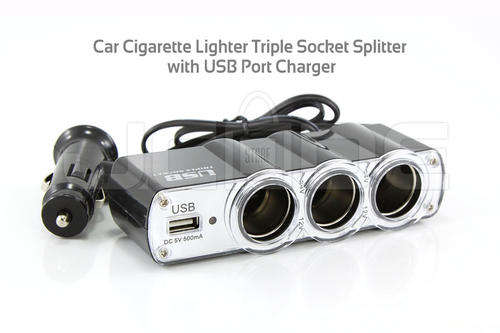 3 WAY CAR CIGARETTE LIGHTER SOCKET WITH USB PORT CHARGER