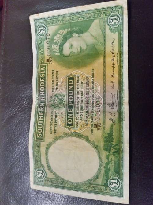 1954 southern Rhodesia 1 pound banknote