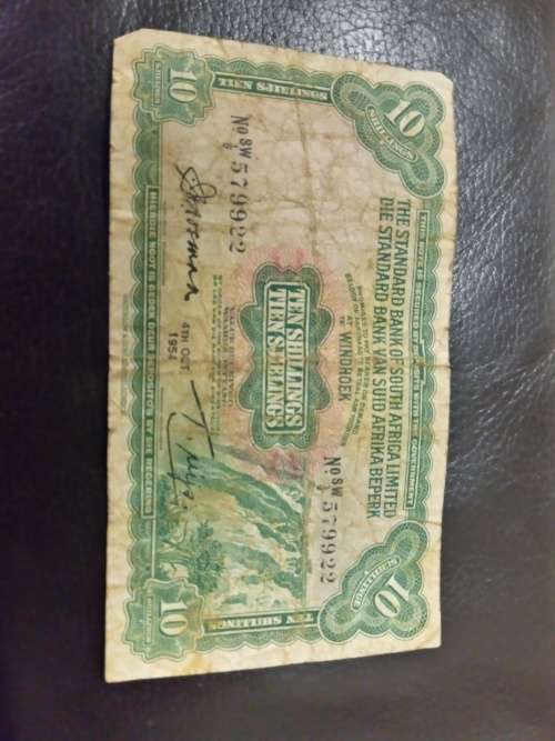 1954 standard bank (Windhoek) 10 shillings banknote