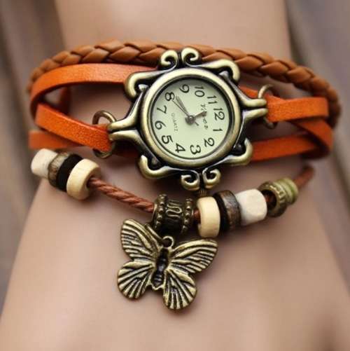 Bracelet watch Women in rustic orange with bronze antique look face