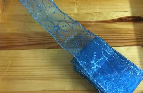 50mm x 2.5m Glitter Wired Organza Ribbon - Turquoise blue