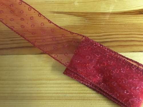 40mm x 1.4m Glitter Wired Organza Ribbon - Red