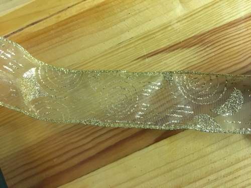 40mm x 2.9m Glitter Wired Organza Ribbon - Gold