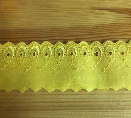 50mm wide Broderie Anglais trim - Yellow