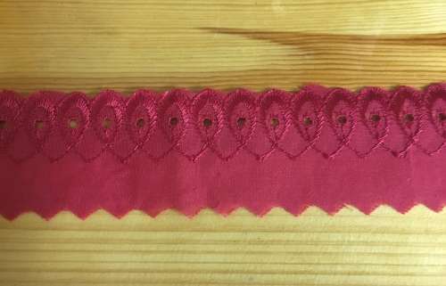 50mm wide Broderie Anglais trim - Red