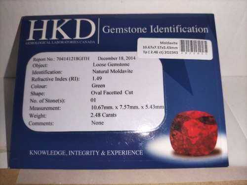 2.48ct HKD CERT GREEN MOLDAVITE TEKTITE