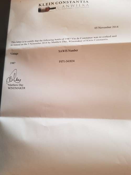klein Constantia Vin de Constance 1987