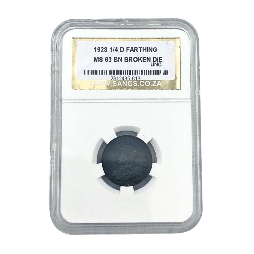 1928 1/4 D Farthing MS63 BN Broken Die