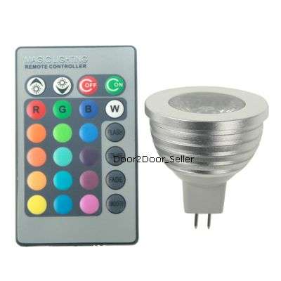 MR16 RGB 3Watt LED 16-Colour Changing Spot Light with Remote Control