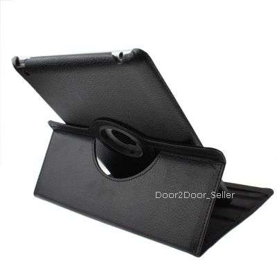 Black Tablet Cover for New iPad 3 + Stylus - 360 Rotating Swivel Sleep Case New iPad 3