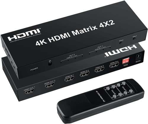 HDMI MATRIX Switcher/Splitter 4 Port in x 2 Out with Audio 4K Ultra HD EDID Remote
