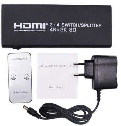 HDMI Switch/Splitter 2 Port in x 4 out Ultra HD 4K / IR
