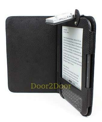 @ In Stock *Full Cover Kindle 3 GENUINE Leather Case w/Reading Light + FREE Screen Protector