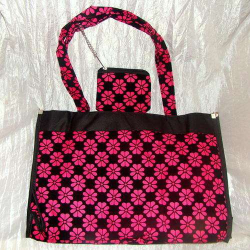 Black and Pink Ladies Handbag with matching Purse