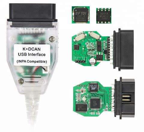 BMW INPA K+DCAN Diagnostic Interface, FT232RL Chip, Green PC Board