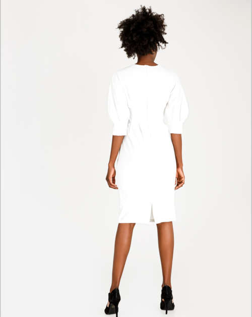 EDIT White 3/4 Lantern Sleeve Dress
