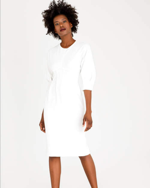 EDIT White 3/4 Lantern Sleeve Dress