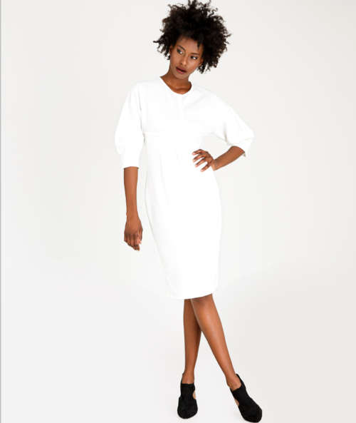 EDIT White 3/4 Lantern Sleeve Dress