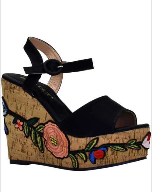 Sole Sole Candy Black Jamie Applique Cork Wedge Heel