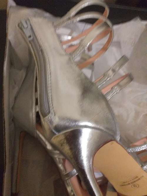Silver Geenie Metallic  Designer Sandals Heel