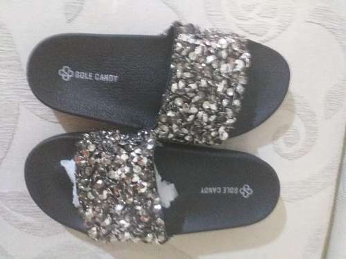 Sole Candy Black & Silver Crushed Slip on Slide( Take Both Pairs)