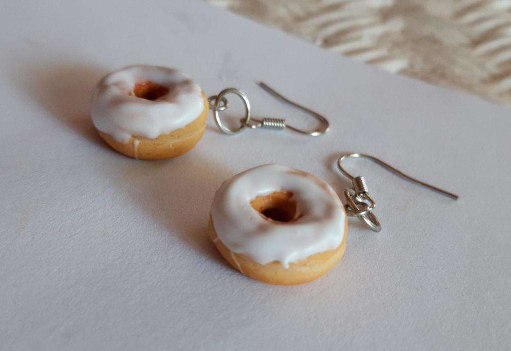 Handmade Polymer Clay Donut Earrings (White Glazing)