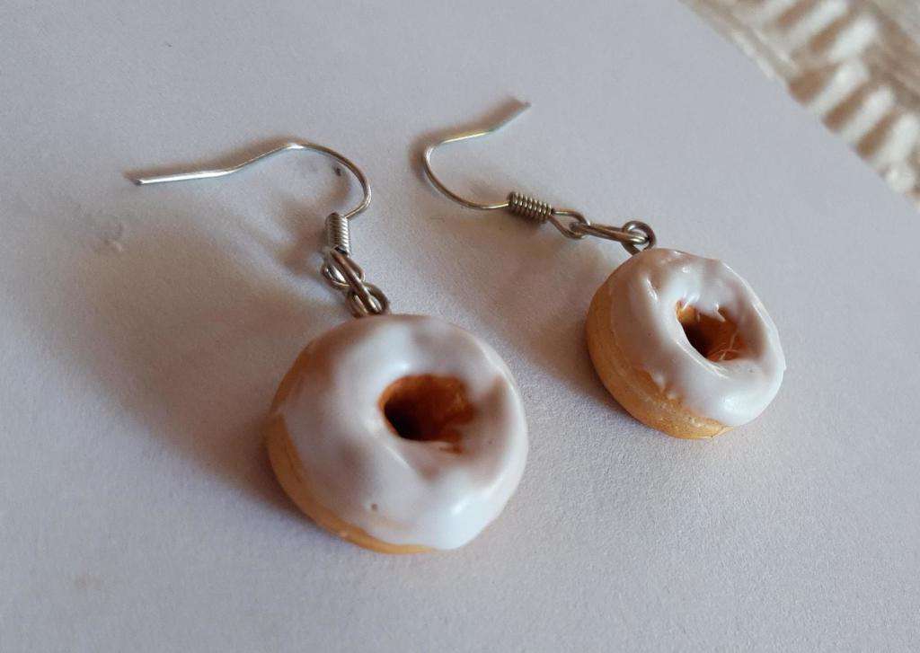 Handmade Polymer Clay Donut Earrings (White Glazing)