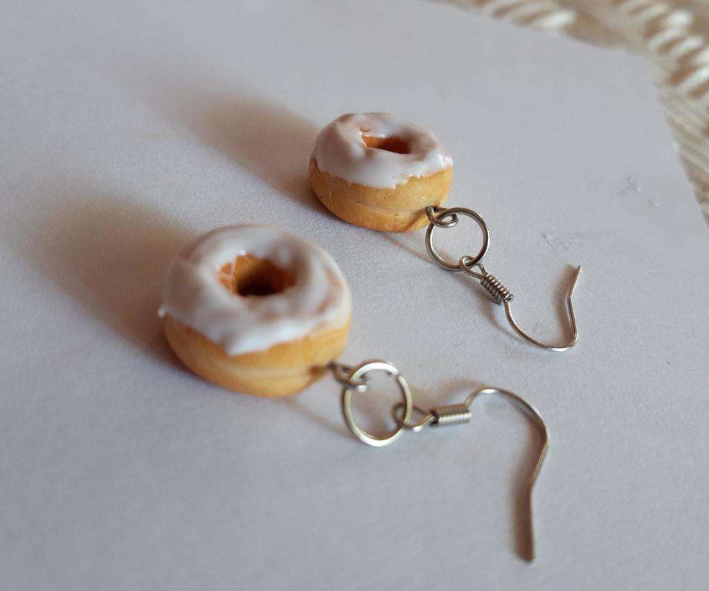 Handmade Polymer Clay Donut Earrings (White Glazing)