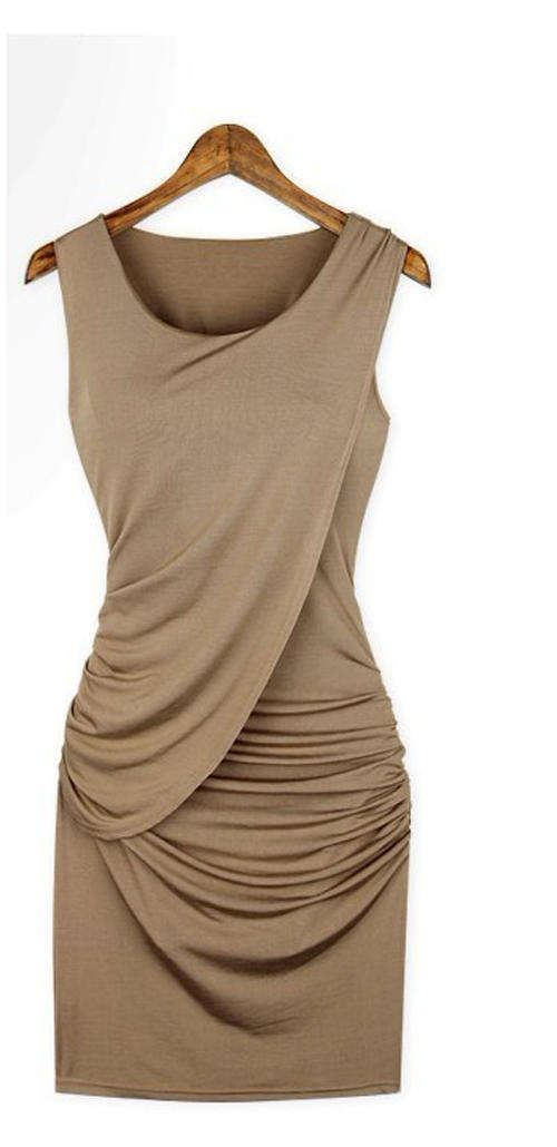 Khaki O-Neck Sleeveless Bodycon