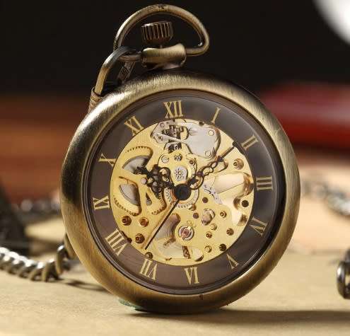 Retro Bronze Roman Numbers Mechanical Pocket Watch