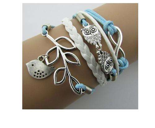 Infinity, Owls & Lucky Branch/Leaf and Lovely Bird Charm Bracelet