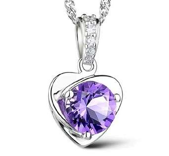 Heart shape cubic zirconia necklace silver plated