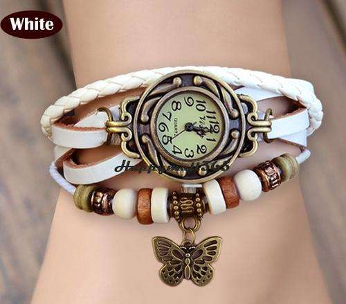 White Vintage Bracelet Wristwatches Women , charms may vary.