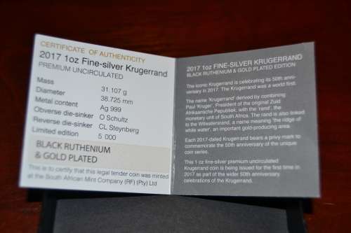 1oz Black Ruthenium and gold plated Krugerrand