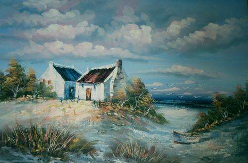 FREE SHIPPING ! Lucky Bargain *SEASIDE COTTAGES*   BEAUTIFUL LARGE CANVAS PRINT