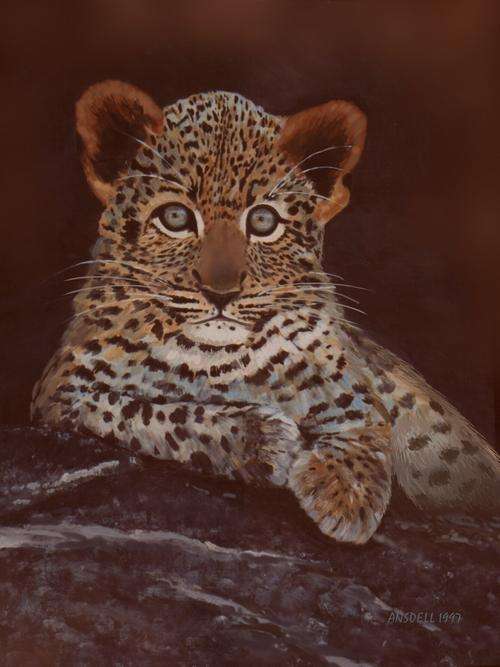 *LEOPARD CUB*  BEAUTIFUL  CANVAS PRINT OF ORIGINAL OIL PAINTING