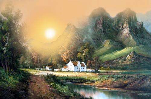 SUNRISE IN THE VALLEY - BEAUTIFUL CANVAS PRINT OR BOARD PRINT OF ORIGINAL PAINTING   ra