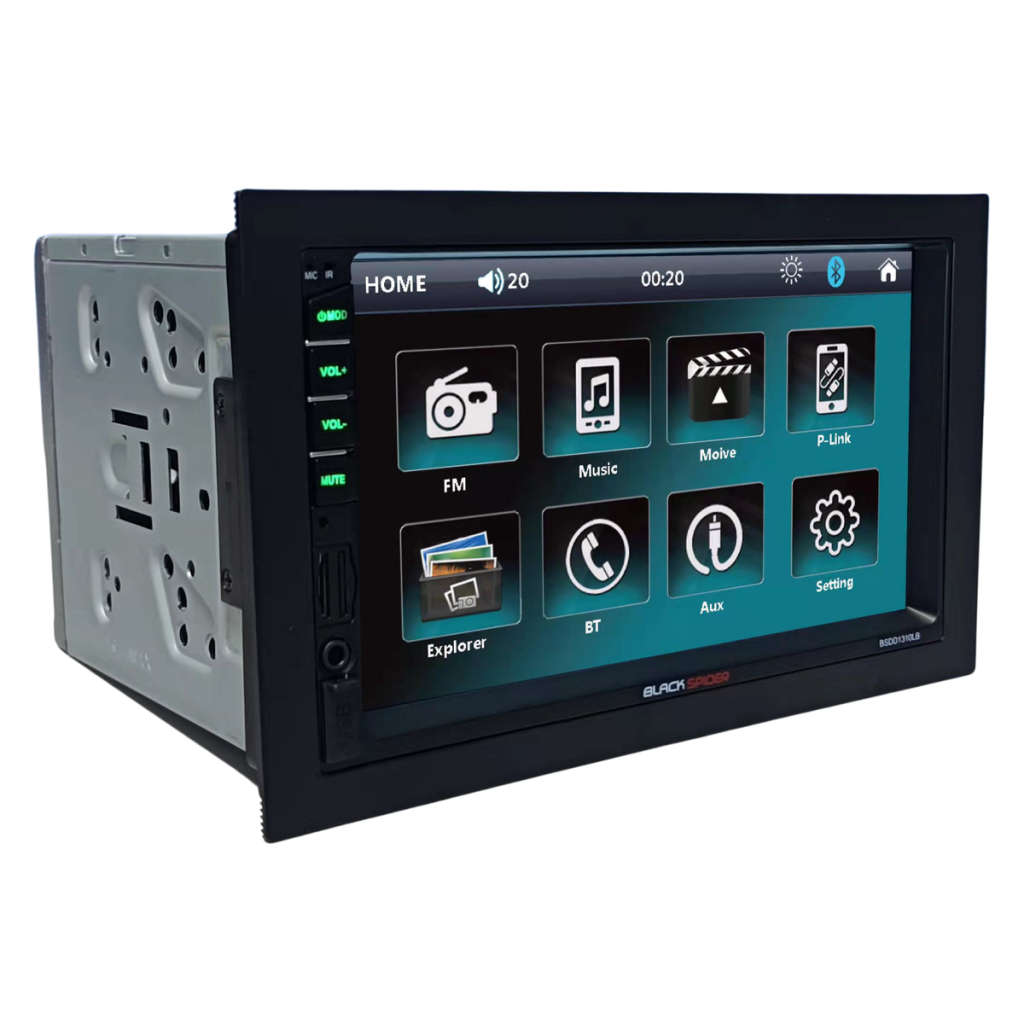 Blackspider Double Din Long Base Bluetooth USB Media Player Free Reverse Cam Included